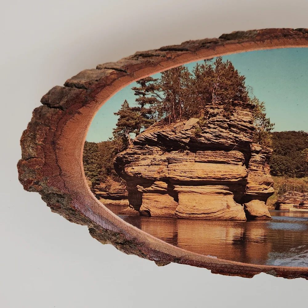 Wisconsin Dells scene on natural wood From 1983!